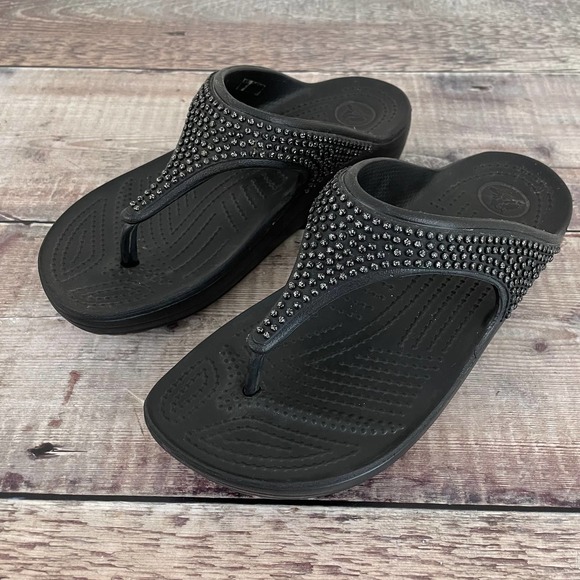 CROCS Shoes Crocs Sloane Black Diamante Flip Flop Thongs Sandals